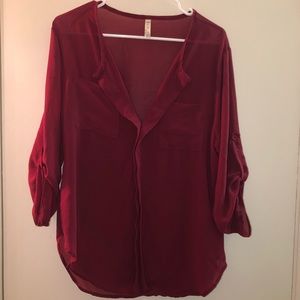 Sheer business casual relaxed fit top - maroon 3/4 sleeve